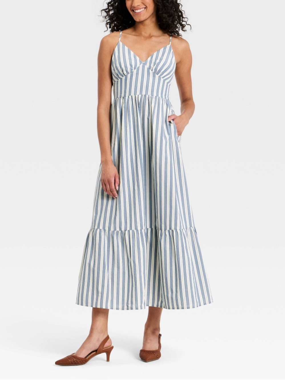 NWT Universal Threads Blue Striped Maxi A-Line Dress L